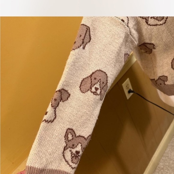 Debut brown and cream knit sweater with a dog pattern motif  Crew neck szM - Picture 6 of 7